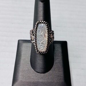 CAROLYN POLLACK 925 silver Carved Mother of Pearl Inlay Ring Size 8